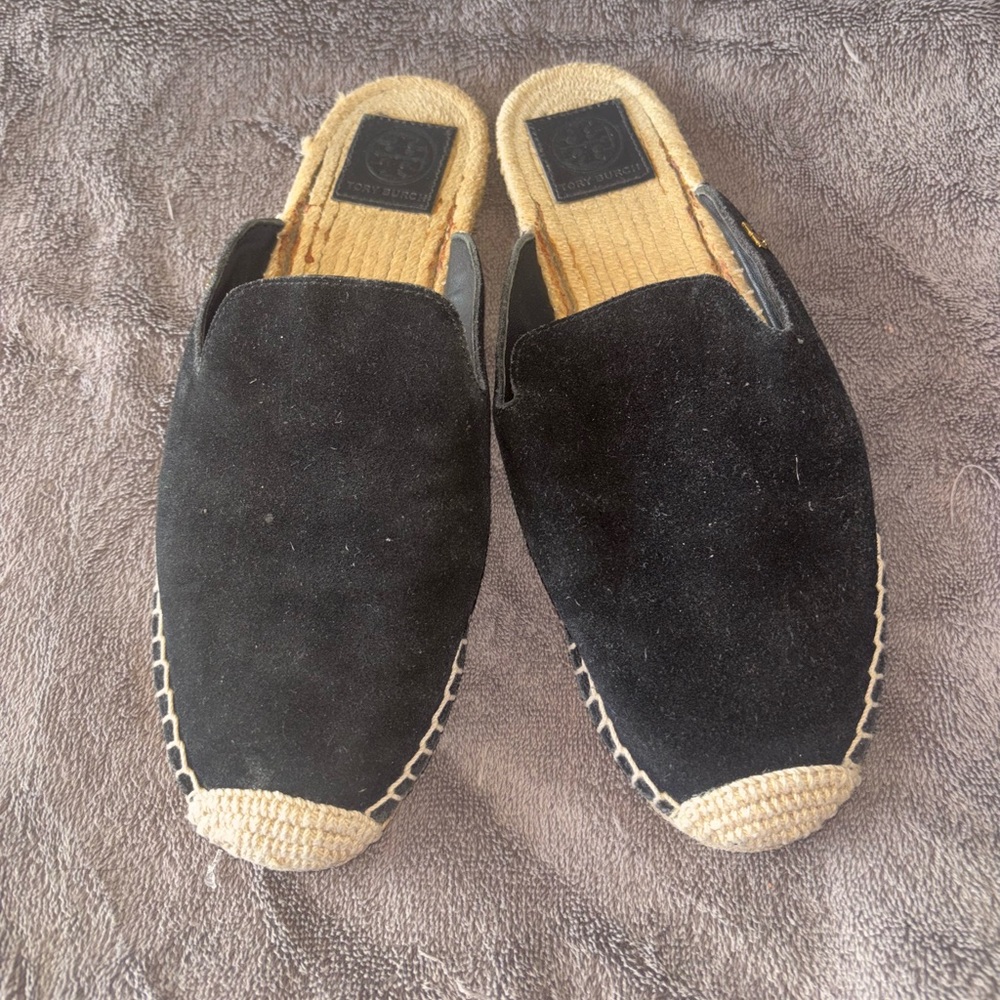 Tory Burch black suede mules size 10